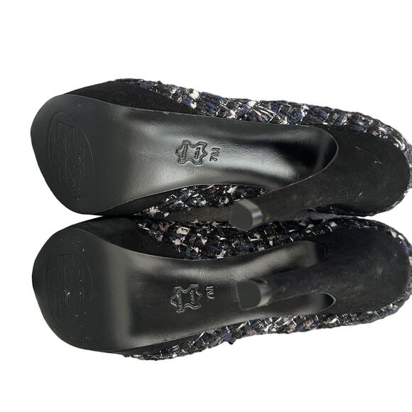 Tory Burch Academia Tweed Platform Closed Toe Stiletto Heels 7 Navy Blue New - Picture 5 of 6